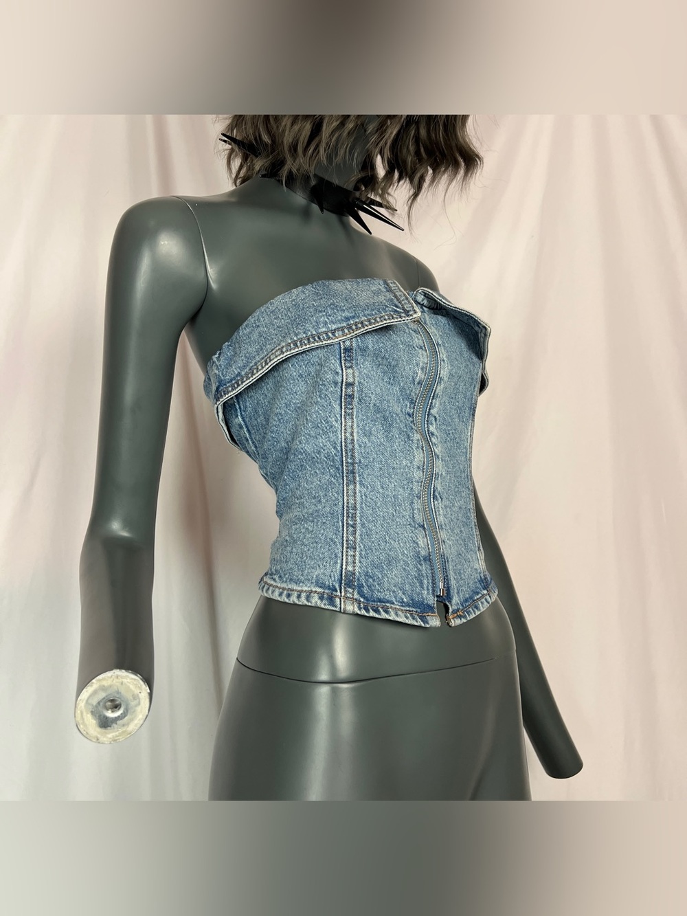Blue Denim Folded Corset Tube Top